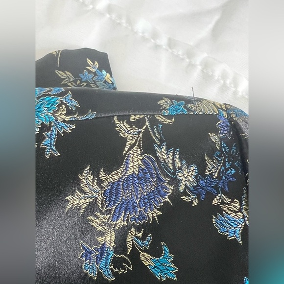Metaphor Vintage Brocade Jacket Womens Size L Black Blue Asian Floral Pattern - Picture 9 of 10